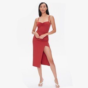Forever 21 Women Red Ruched Cami Bodycon Dress